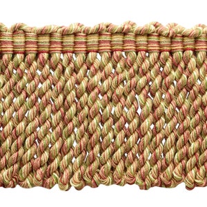 3" (7.5cm) long  Bullion Fringe Trim, Picnic Beige Multicolor #N39 (Light Beige, Pink Red, Light Gold) Sold By The Yard (36"/3 ft/0.9m)