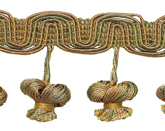 2" (5cm) long Multi Scroll Header and onion Tassel Fringe Trim #1755 Sold By The Yard (36"/3 ft/0.9m)