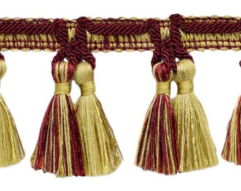 2 1/2" (6cm) Double Tassel Fringe Trim # TFV025, Aurora Red #VNT11 (Dark Red, Rust Red, Beige Gold) Sold By The Yard (36"/3 ft/0.9m)