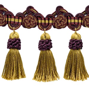 3 3/4" (9.5cm) Double Scroll Header and Rosette with Crown Tassel Fringe Trim # TFAX0375 #LX09 5 Yards (15 ft/4.5m)