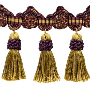 3 3/4&quot; (9.5cm) Double Scroll Header and Rosette with Crown Tassel Fringe Trim # TFAX0375 #LX09 5 Yards (15 ft/4.5m)