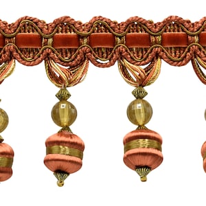 3" (7.5cm) long  Beaded Tassel Fringe Trim (BFH3), Rust Medley Multicolor #07H (Copper, Olive Green) Sold By The Yard (36"/3 ft/0.9m)