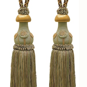 DÉCOPRO Tassel Tieback, Tassel Length 12&quot; (30.5cm), Spread 32&quot; (81cm) # TBBL1 #5207 (Light Brown, Dark Beige, Dark Gold) Set of 2