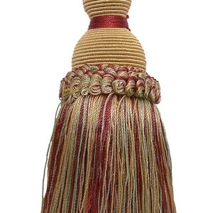 DÉCOPRO Hermosa borla de llave hecha a mano de 5", lazo de 3 1/2" (8,5 cm), n.° IKTJ, rojo festivo n.° 3752 (rojo carmesí, dorado claro, verde menta) Juego de 4