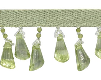 1 1/4"  long Beautiful Handcrafted Beaded Fringe Trim with Bell Design (B40693), Citron Green #L60 (Dark Yellow Green) 3 Yards (9 ft/2.5m)
