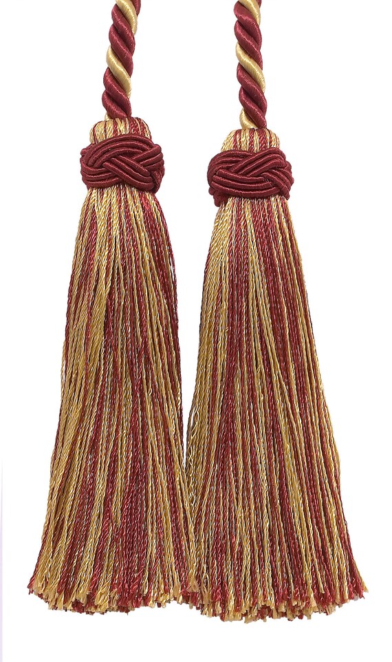 DecoPro Hand-Crafted Key Tassel - 4" Burgundy Gold Red Multicolor Set Of 2 (Style KTAX4) For Lamps, Pillows, Furniture