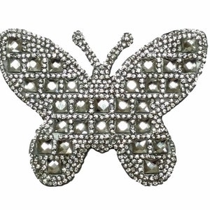 3 1/4&quot; x 2 1/2&quot; (8cm x 6cm) Iron-On Rhinestone Butterfly (APPL06), Classic Silver #SILV (Grey Silver) Sold Individually