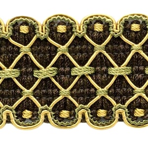 Mocha Brown, Olive Green, Gold / 1.5&quot; Gimp Braid / Style# 0150ARG Color: AR04 - Mocha Brown, Olive Green, Gold / Sold by the Yard