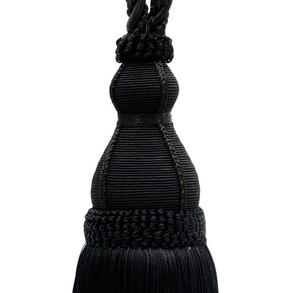 Tassel Tieback, Tassel Length 12" (30.5cm), 30" Spread (76cm) (Style# TBH15), Pure Black #K9 (Jet Black) Sold Individually