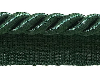 5/16"  Medium Shiny Twisted Rope Cord with Lip | Cord Trim (0516S), Dark Emerald Green #G10 (Dark Green) Sold By The Yard (36"/3 ft/0.9m)