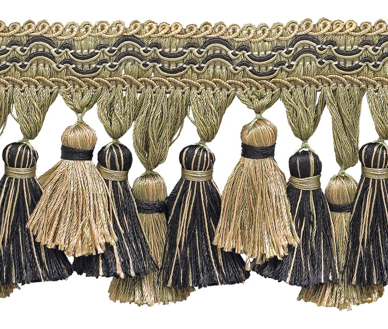 15 Ft  4. 4363 Black 3 34 Imperial II\u00a0Tassel Fringe Style# TFI2 Color: MIDNIGHT MEADOW 5 Yard Value Pack of Taupe