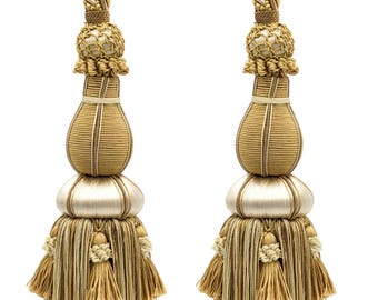 DÉCOPRO Large Elegant Curtain & Drapery Tassel Tieback, Tassel Length 12" (30.5cm), Spread 30" (76cm) # TBAX12 Almond Beige #LX01 Set of 2