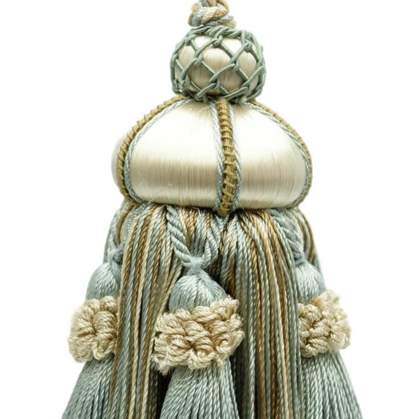 4" (10cm) Key Tassel, 3 1/2" (8.5cm) Loop, accented with Crown Tassels #LX03 (Light Blue, Light Beige, White Ivory) Sold Individually