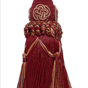 DÉCOPRO 7&quot; (17.5cm) Key Tassel, 4&quot; (10cm) Loop, accented with Rosette and Tassels # BKT, Taupe Burgundy #8612 Sold Individually