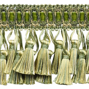 3" (7.5cm) Elaborate Two Tier Tassel Fringe Trim # TFH3D, Olive Garden Green (Color# 010) Sold By The Yard (36"/3 ft/0.9m)