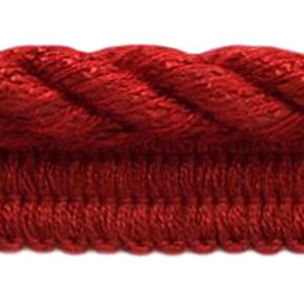 3/8" (1cm) Twisted Rope Cord with Lip | Cord Trim (Style# 0038S), Cherry Red #E13 (Dark Crimson Red) 24 Yards (72 ft/21.5m)