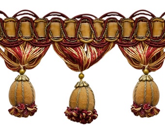 3" (7.5cm) long  Tassel Fringe Trim #1253 (Carmine Red, Yellow Gold, Dark Red) Sold By The Yard (36"/3 ft/0.9m)
