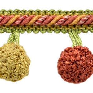 1 3/4&quot; (4cm) long Pompom Tassel Fringe Trim with Rope Gimp header  #AR02 Sold By The Yard (36&quot;/3 ft/0.9m)