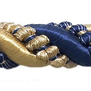 7/16&quot; (1cm) Large Decorative Rope Cord Trim # 716I2NL, Nautical Gold #1152 (Light Gold, Yellow Gold, Navy Blue) 10 Yards (30 ft/9.5m)