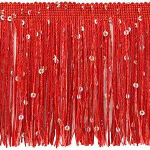 DÉCOPRO 4" (10cm) Sparkling Sequin Chainette Fringe Trim # CFS04, Cherry Red #E6 (Bright Red) Sold By The Yard (36"/3 ft/0.9m)