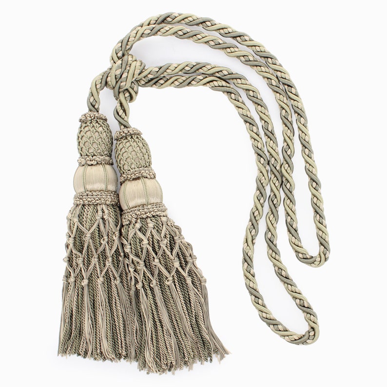 Artichoke Green Curtain and Drapery Large Double Tassel Tieback 10 tassel 38 S Pebble Pair of Beautiful Sandstone
