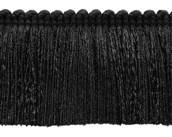 2" (5cm) long Veranda Collection Shiny Brush Fringe Trim (0200VB), Charcoal Black #VNT30 (Jet Black) Sold By The Yard (36"/3 ft/0.9m)