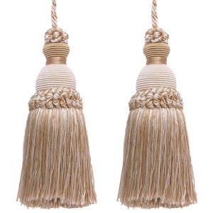 DÉCOPRO 5" (12.5cm) Key Tassel, 3 1/2" (8.5cm) Loop, # IKTJ, White Sands #4001 (White Ivory, Cream Ivory, Light Beige) Set of 2