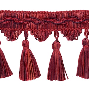3 1/2"  Elegant Scalloped Tassel Fringe Trim # VTF035, Wine Medley Red #VNT12 (Dark Red, Burgundy Red, Blood Red) 5 Yards (15 ft/4.5m)