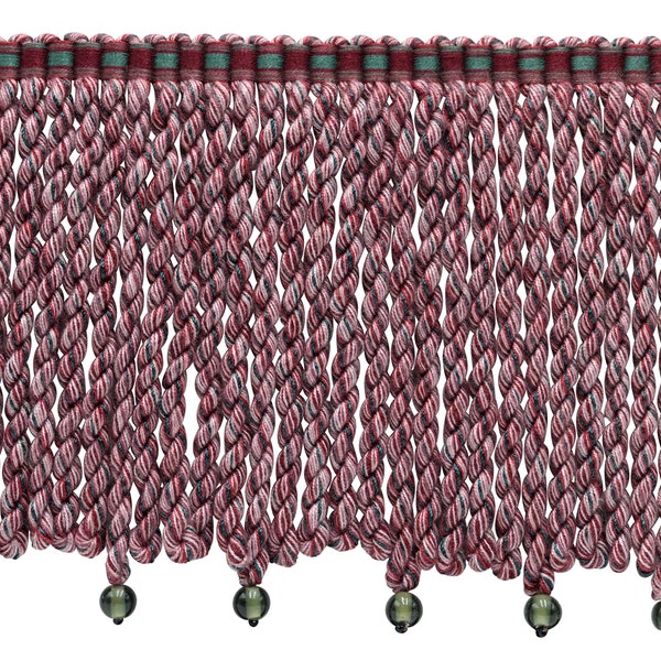 Garniture à franges en lingots de 6 po. de long (15 cm) avec en-tête tissé fantaisie (BFRW6) #VL01 (rouge bordeaux, vert pin, blanc pur) Vendu par yard (36 po./3 pi/0,9 m)