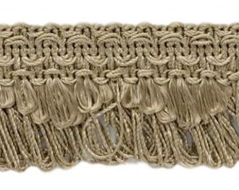 1 3/8" (3.5cm) long Scallop Loop Fringe | Fringe Trim (Style# 0138SCLF) #A8 (Grey Brown Beige) Sold By The Yard (36"/3 ft/0.9m)