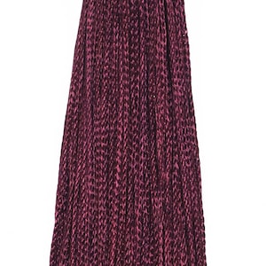 May include: A deep burgundy tassel with a knotted top. The tassel is made of a soft, silky material and is approximately 10 inches long.