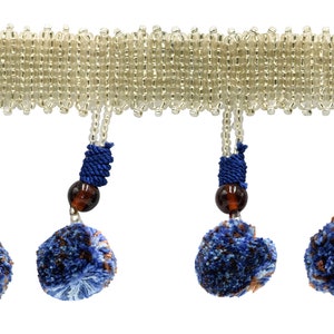 3&quot; (7.5cm) long Beaded Tassel Fringe Trim with Pompom Ball #VL09 (Sky Blue, Chocolate Brown, Cobalt Blue) 3 Yards (9 ft/2.5m)
