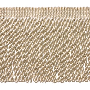 Ribete decorativo de flecos DÉCOPRO de 6" con borde, acabado satinado tradicional # BFS6, color crema marfil #A2. Se vende cortado a medida (36"/3 pies/0,9 m).