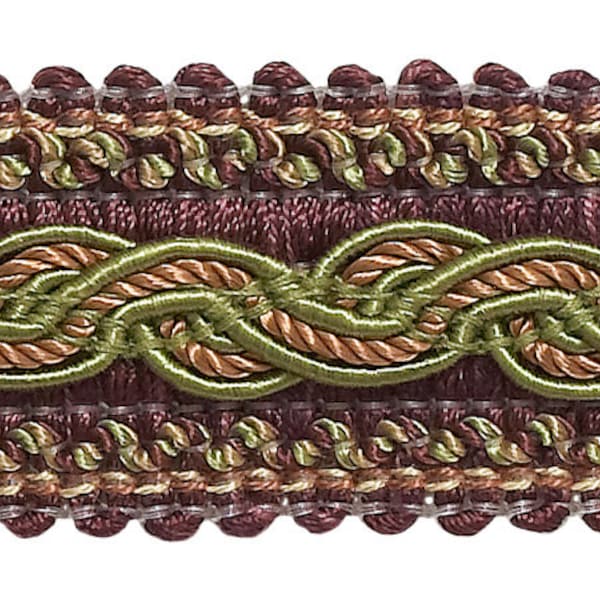 Plum Olive Green Baroque Collection Gimp Braid 1-1/4" Style# 0125BG Color: Plum Olive – 7346 (Sold by The Yard)