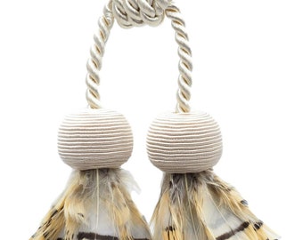 DÉCOPRO Pheasant Feathered Double Tassel Tieback, Tassel Length 3" (7.5cm), Spread 24" (61cm) # TBFEATHER3 #A2 Sold Individually