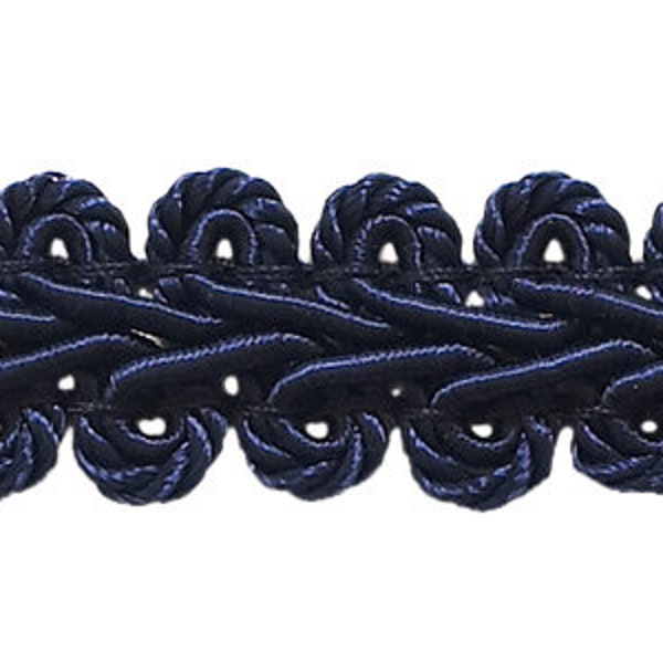 1/2" (1 cm) Collezione Basic Solid French Gimp Braid Trim # FGS, Dark Navy Blue #J3 (Blu scuro) Venduto tagliato su misura (36"/3 piedi/0,9 m)