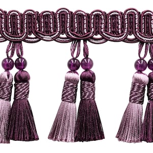 4" (10cm) long  Beaded Tassel Fringe | Fringe Trim #2927 (Lavendar Purple, Dark Purple, Light Purple) 6 Yards (18 ft/5.5m)