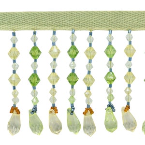 2 1/2" (6cm) Diamond Teardrop Beaded Fringe Trim (B12027-AC), L60008 (Forest Green, Olive Green, Yellow Green), Sold By The Yard (3 ft/0.9m)