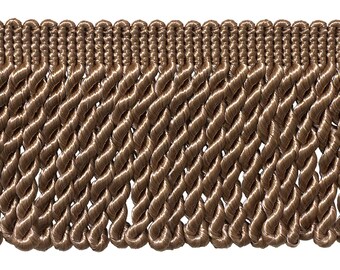 DÉCOPRO 3" (7.5cm) Basic Trim Solid Collection Satiny Bullion Fringe Trim # BFS3, Dark Sand Beige #A8 Sold By The Yard (36"/3 ft/0.9m)
