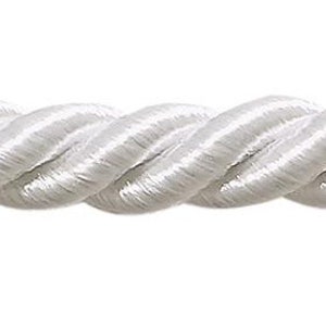 May include: White twisted rope trim, perfect for adding a touch of elegance to curtains, pillows, or other home decor projects.