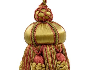 DÉCOPRO 4&quot; (10cm) Key Tassel, 3 1/2&quot; (8.5cm) Loop, accented with Crown Tassels # KTAX4, Golden Beige #LX07 Sold Individually
