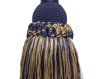 DÉCOPRO 5" (12.5cm) Key Tassel, 3 1/2" (8.5cm) Loop, # IKTJ, Nautical #1152 (Light Gold, Yellow Gold, Navy Blue) Sold Individually