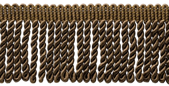 DÉCOPRO 7.5cm (3) Basic Trim Collection Thin Bullion Fringe Trim with Fancy Woven Gimp Header BFTC3, Espresso Brown # E29 (Dark Brown) Sold by The Yard (0.9m/3 ft/36