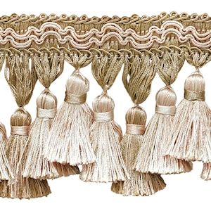 3 3/4&quot; (9.5cm) long Scroll Gimp with Soft Sheen Tiered Tassel Fringe Trim #4001 Sold By The Yard (36&quot;/3 ft/0.9m)