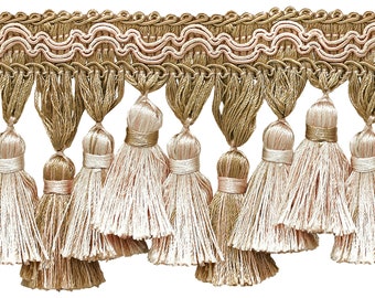 3 3/4&quot; (9.5cm) long Scroll Gimp with Soft Sheen Tiered Tassel Fringe Trim #4001 Sold By The Yard (36&quot;/3 ft/0.9m)