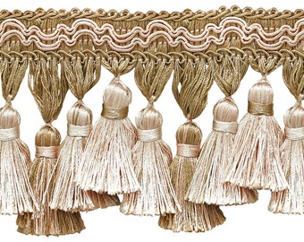 3 3/4" (9.5cm) long Scroll Gimp with Soft Sheen Tiered Tassel Fringe Trim #4001 Sold By The Yard (36"/3 ft/0.9m)