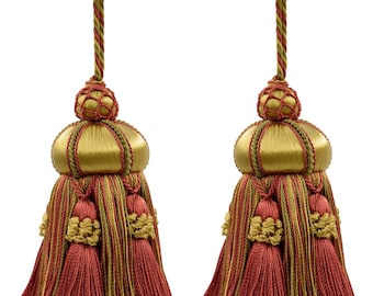 DÉCOPRO 4" (10cm) Key Tassel, 3 1/2" (8.5cm) Loop, accented with Crown Tassels # KTAX4, Golden Beige #LX07 Set of 2