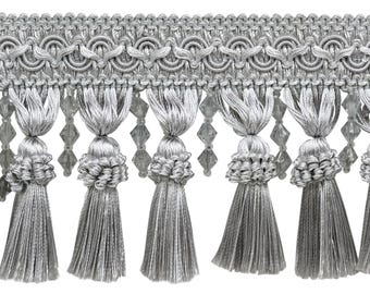 DÉCOPRO Frangia Con Nappe E Perline BTFCT4-PY – Oro Bianco Massiccio #14, Venduta Al Metro (0,9m), Passamaneria Elegante Per Tende, Cuscini E Abiti