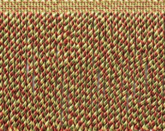 6 Inch Long / Brick Dust, Alpine Green, Light Gold, Maize Bullion Fringe Trim / Style# BFMLT6 / Color: PRA2B - Carnival / By the Yard