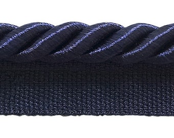 Navy Blue and Yellow Twisted Shiny Cord with Lip Trim BY THE YARD